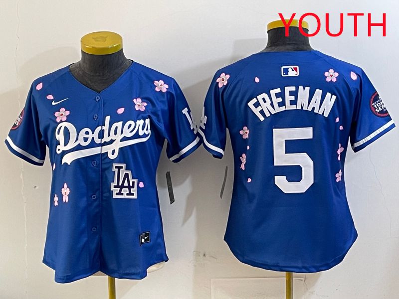Youth Los Angeles Dodgers #5 Freeman Blue Sakura Edition 2025 Nike MLB Jersey style 9
